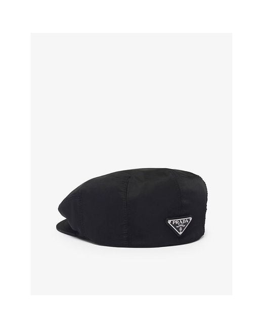 Prada Black Triangle-Plaque Re-Nylon Beret Hat for men
