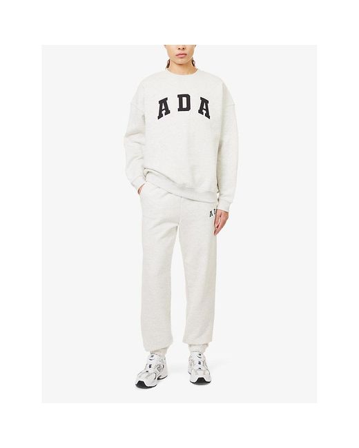 ADANOLA White Logo-Embroidered Tapered-Leg Organic-Cotton Jogging Bottoms