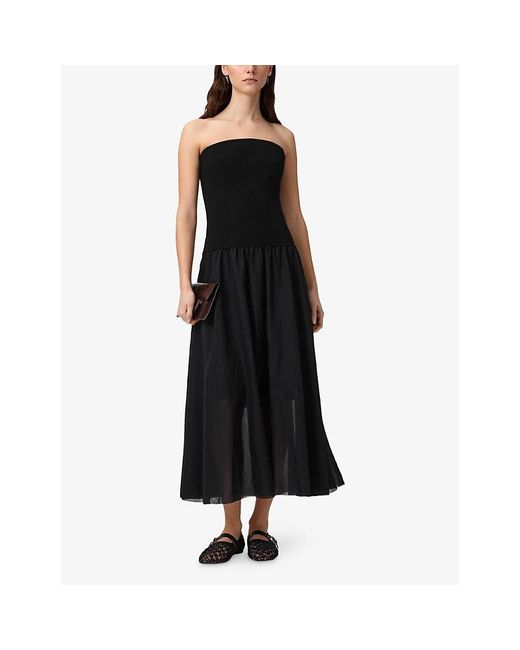 AllSaints Black Tegan Knitted And Woven Maxi Skirt