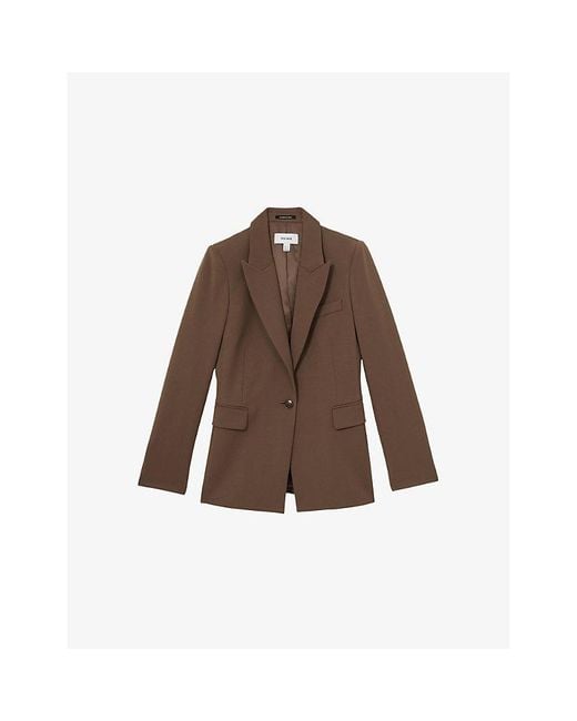 Reiss Brown Gabi Single-Breasted Stretch-Woven Blazer
