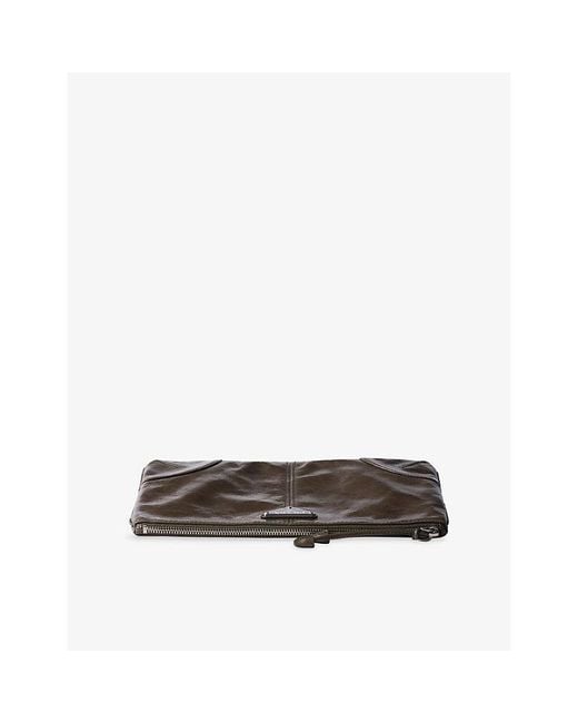 Prada Brown Leather Logo-Embellished Leather Pouch for men