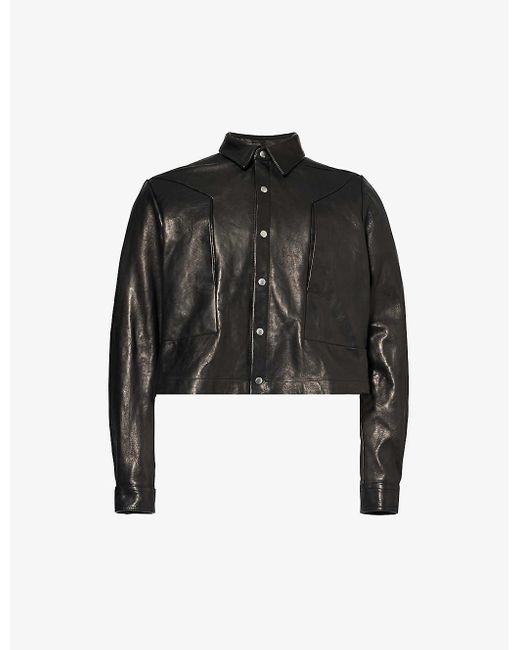 Rick Owens Black Alice Strobe Creased-texture Leather Jacket for men