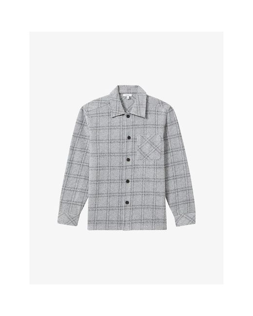Reiss Gray Olivier Brushed-check Regular-fit Wool-blend Overshirt for men