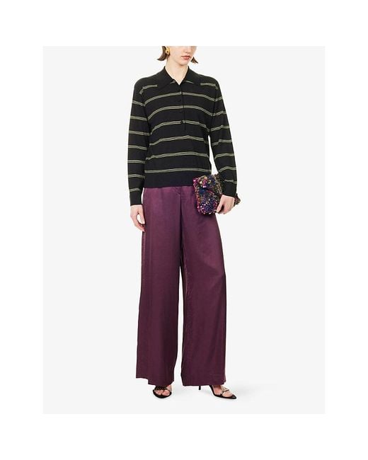 Dries Van Noten Purple Penn Wide-Leg Satin Trousers