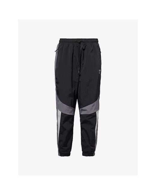 GYMSHARK Black Retro Relaxed-Fit Shell Track Pants for men