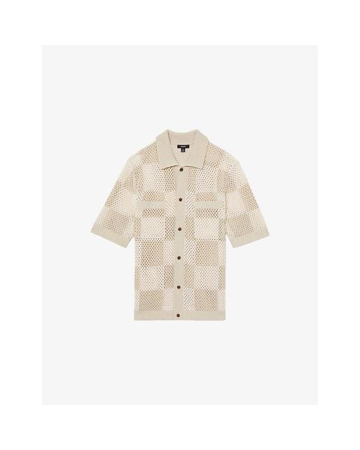 Reiss Natural Alfred Checkerboard-Pattern Cotton-Knit Shirt for men