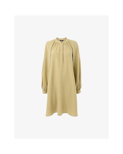Whistles Women's Metallic Button-Neck Relaxed-Fit Gathered Woven Mini Dress  - benaras.co