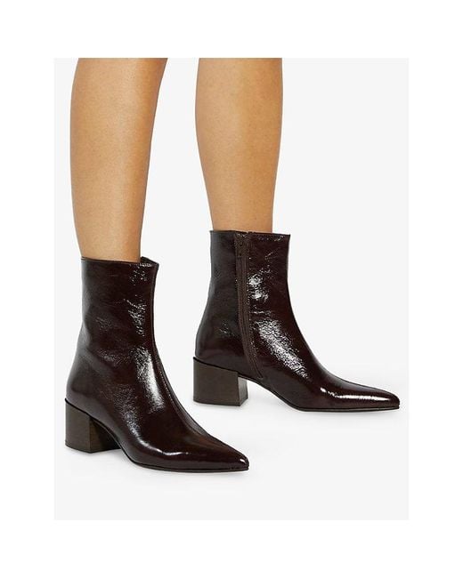 Dune Brown Pami Leather Heeled Ankle Boots