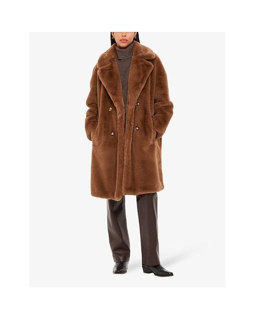 Whistles Brown Teddy Relaxed-fit Faux-fur Coat