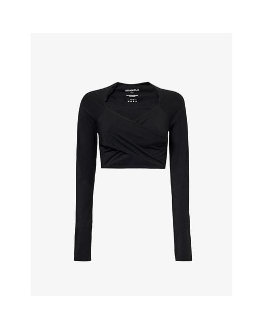 ADANOLA Black Ultimate Wrap-front Stretch-recycled Polyester Top