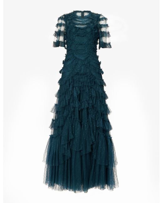 Needle & Thread Marilla Ruffletrim Recycledpolyester Gown in Blue Lyst