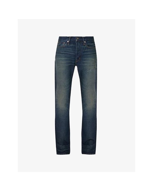 Tom Ford Blue Brand-patch Belt-lop Slim-fit Straight-leg Selvedge Denim Jeans for men