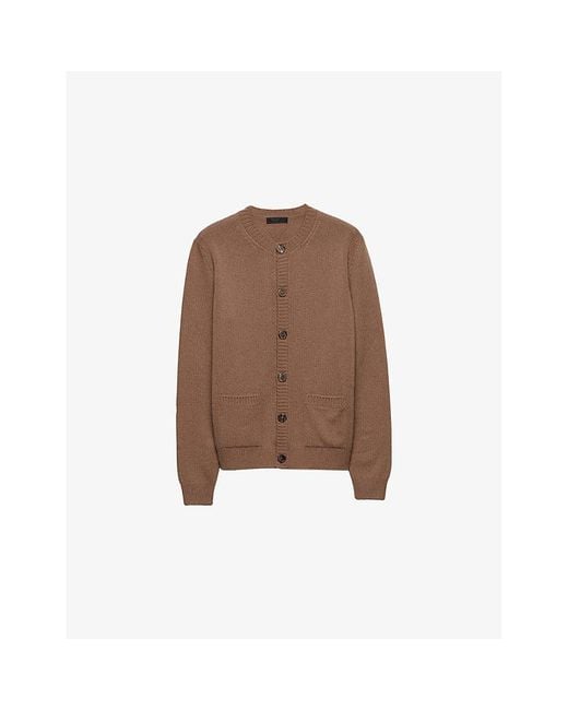 Prada Brown Crew Neck Cashmere Cardigan for men
