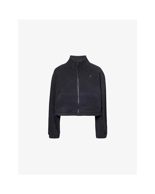 GYMSHARK Blue Elevate Cropped Fleece Midi Jacket