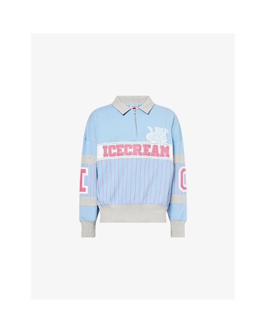 ICECREAM Blue Cubs Collar Quarter-Zip Cotton-Jersey Sweatshirt for men
