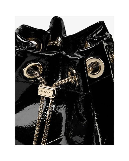Jimmy Choo Black Bon Bon Shiny Biker Leather Bucket Bag