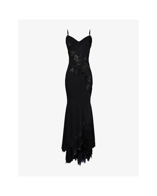 House Of Cb Anastelle Hand-Beaded Satin Maxi Dress in Black | Lyst