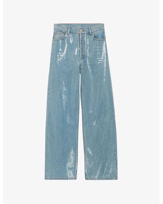 Claudie Pierlot Blue Glitter-effect Straight-leg High-rise Jeans