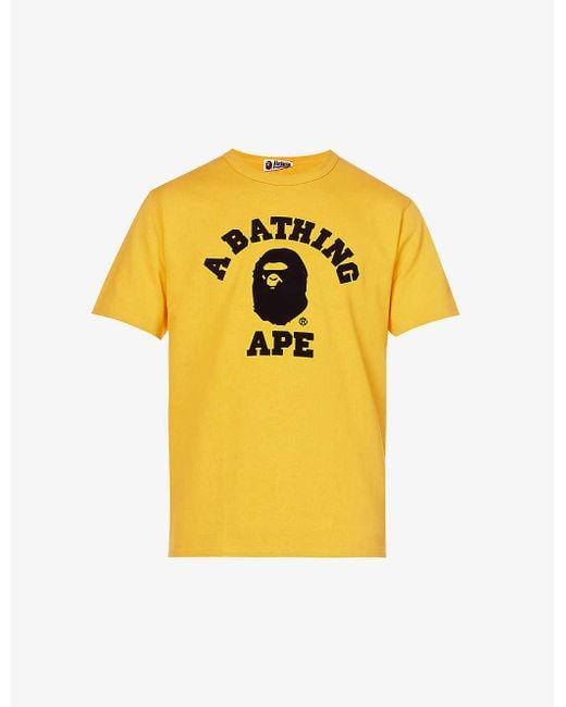 A Bathing Ape Yellow College Logo-print Cotton-jersey T-shirt for men