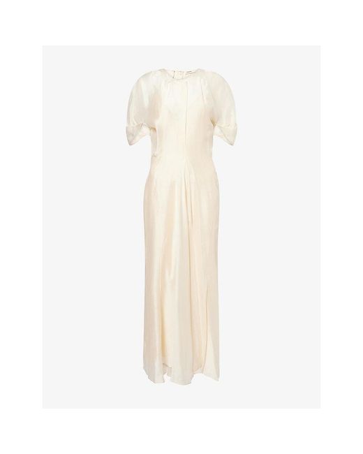 Khaite Natural Ria Cap-Sleeve Silk-Blend Maxi Dress
