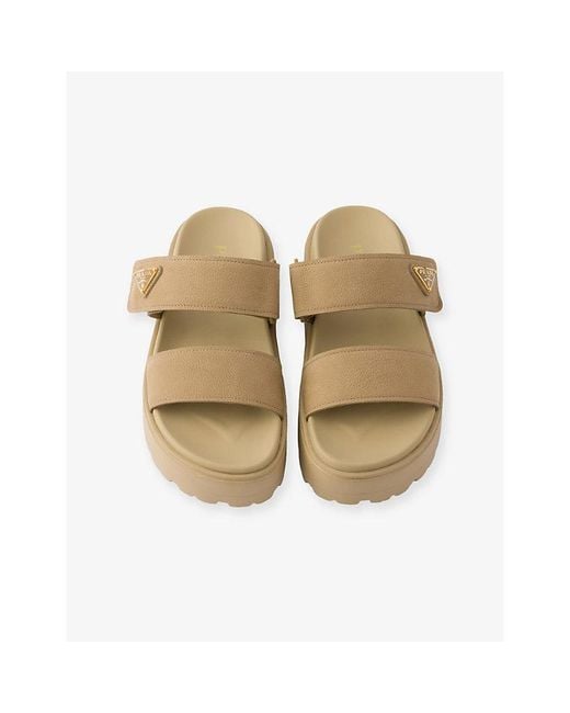 Prada Natural Double-Strap Nubuck Leather Slides