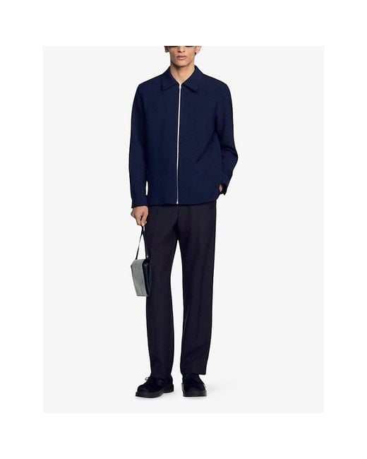 Sandro Blue Zipped Regular-Fit Stretch-Woven Shirt for men