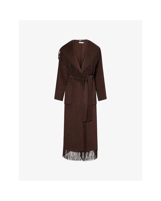 Jonathan Simkhai Brown Carrie Fringed Wool-Blend Coat