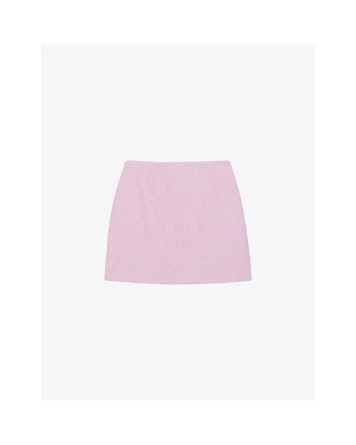 Claudie Pierlot Pink Darted Straight-cut Tweed Mini Skirt