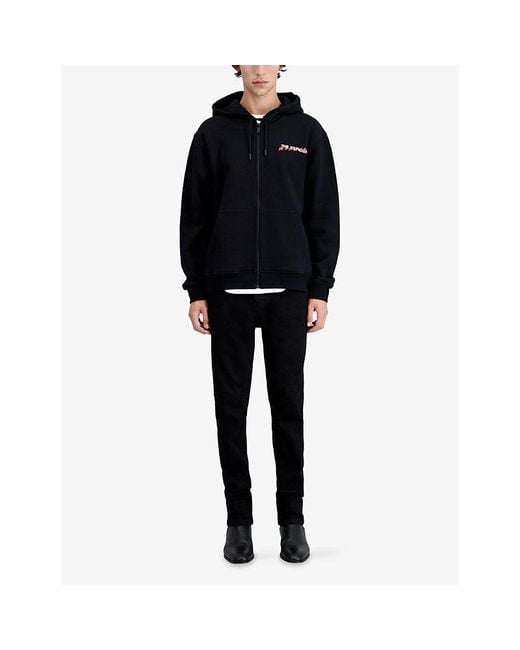 The Kooples Black Logo-Print Zip-Up Cotton Hoody for men