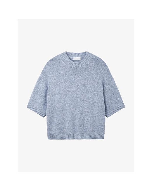 The White Company Blue Oversized Mouliné-knit Organic Cotton-blend T-shirt