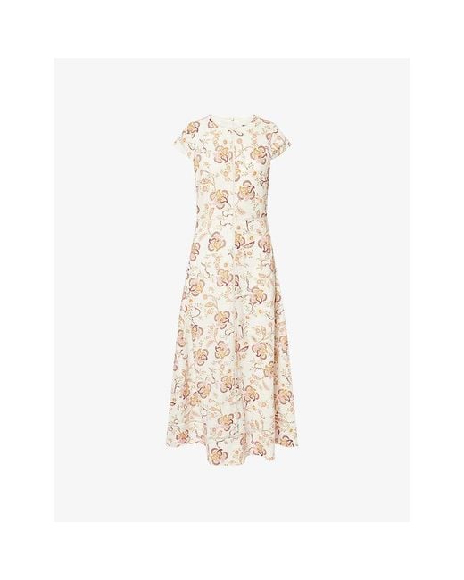 ME+EM Natural Fit + Flare Crease-Less Linen Midi Dress