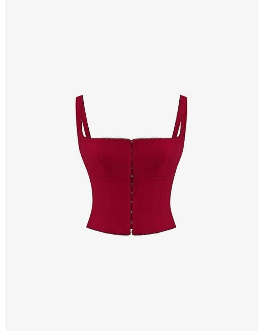 House Of Cb Red Pia Square-neck Stretch Cotton-blend Corset Top