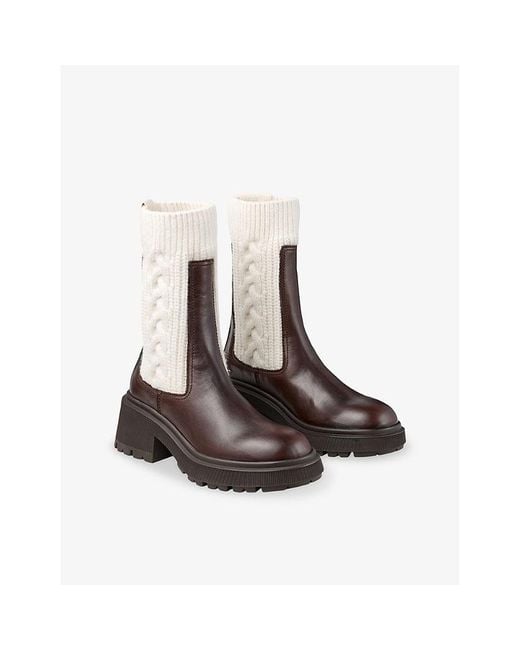 Jimmy Choo Brown Tamia Knitted And Leather Ankle Boots