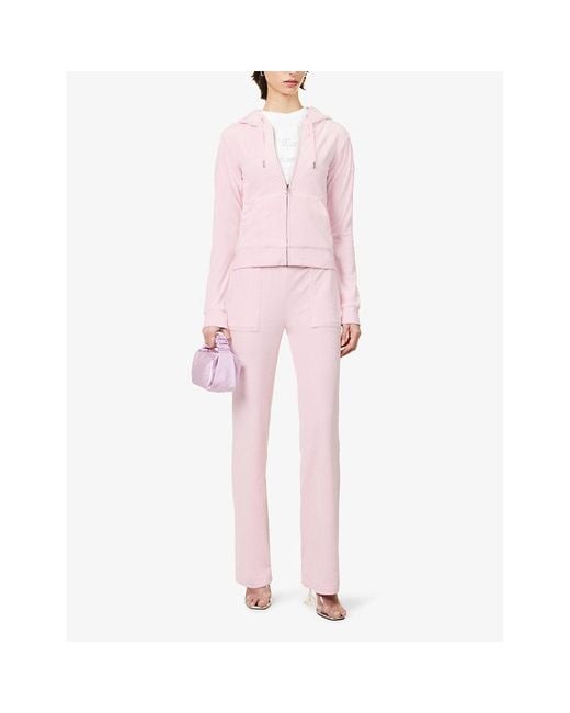 Juicy Couture Pink Del Ray Straight-leg Mid-rise Velour Trouser