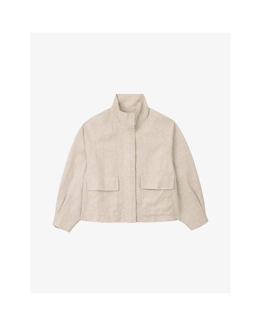 The White Company Natural Funnel-Neck Side-Pocket Linen Jacket