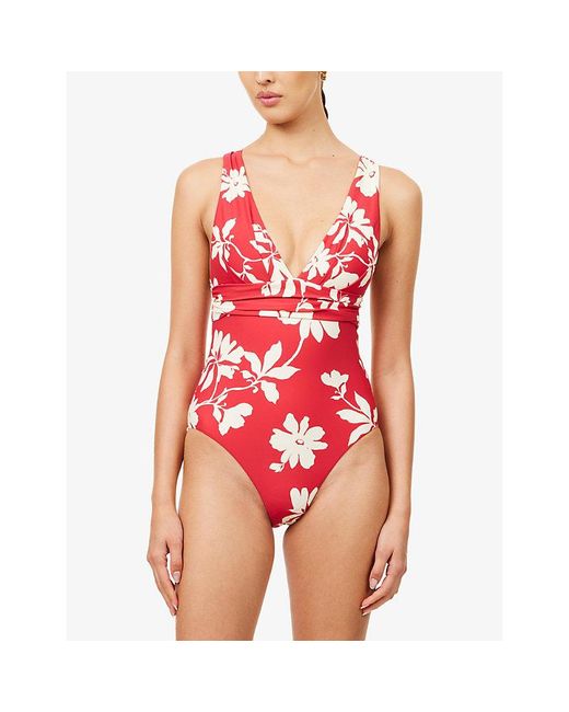 Seafolly Red Mayflower Cross-Back Swimsuit