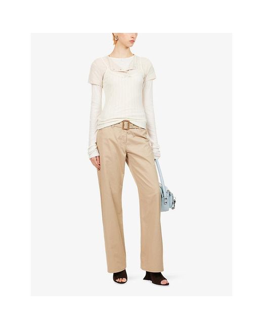 Acne Natural Belted Straight-Leg Cotton-Blend Trousers