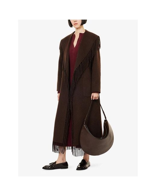 Jonathan Simkhai Brown Carrie Fringed Wool-Blend Coat