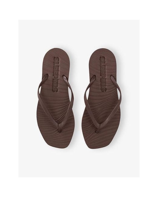 Sleeper Brown Square-Toe Rubber Flip-Flops