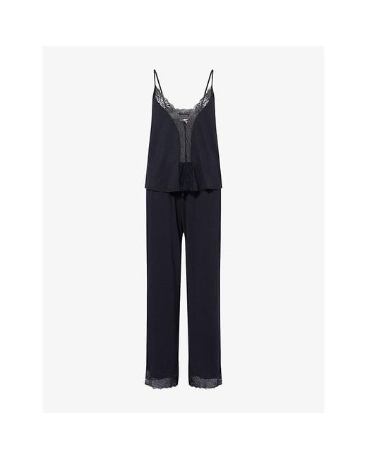Eberjey Blue Lara Lace-Trim Stretch-Jersey Pyjamas