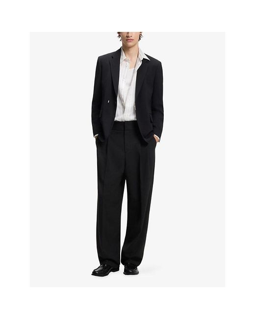 HUGO Black Wide-Leg Adjustable-Waist Woven Trousers for men