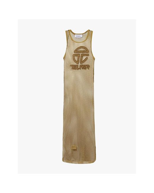 Telfar Natural Ringer Brand-Patch Sleeveless Mesh Maxi Dress