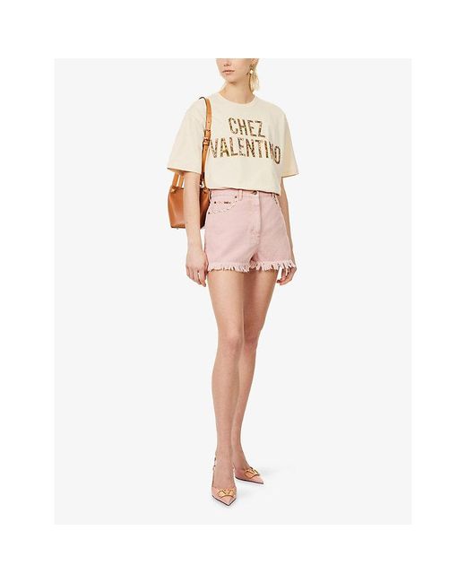 Valentino Natural Chez Jacquard-Text Cotton-Jersey T-Shirt