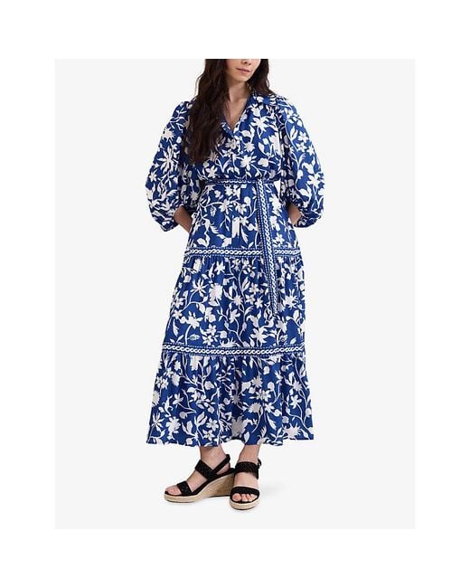 Phase Eight Blue Coralie Floral-Print Stretch-Woven Midi Dress
