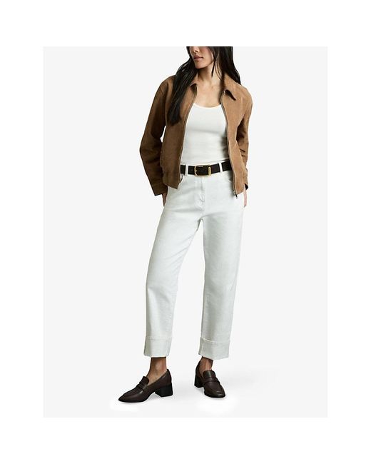 Reiss Brown Gia Zip-Through Suede Bomber Jacket