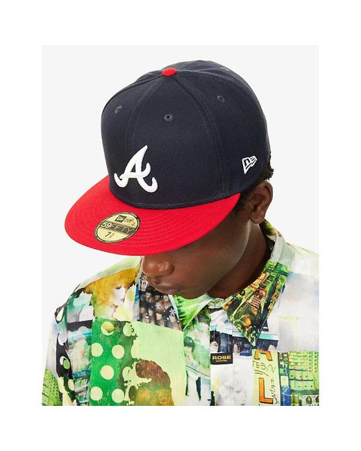 KTZ Blue 59Fifty Atlanta Braves Authentic On Field Home Woven Baseball Cap for men