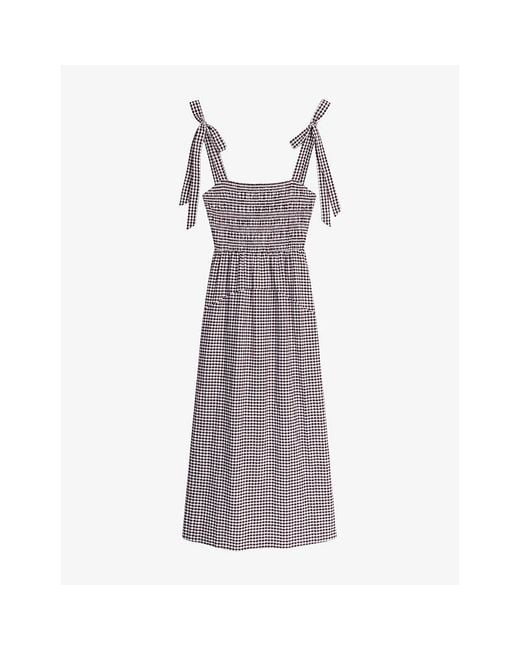 OMNES Purple Dixie Gingham Cotton Midi Dress