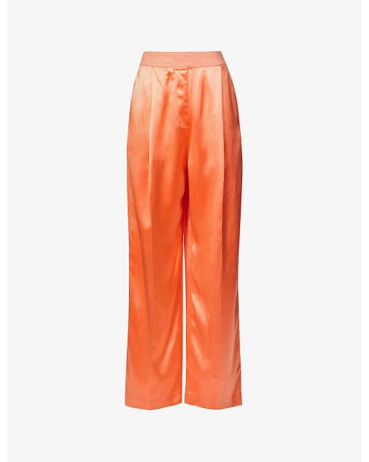 Stine Goya Ciara Branded-waist Wide-leg Mid-rise Satin Trousers in ...