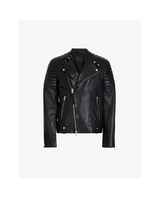 AllSaints Silas Biker Leather Jacket X in Black for Men | Lyst