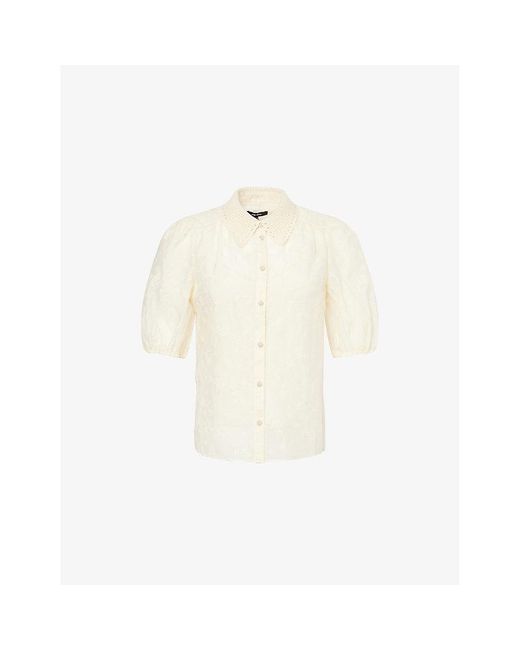 ME+EM White Embroidered Lace-Collar Silk-Cotton Blouse